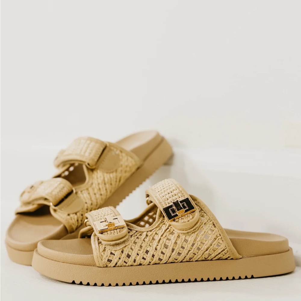 BRAND NEW! The Lyon Raffia Double Strap Slide - Picture 2 of 4